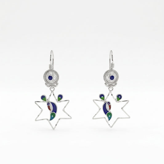 Bird Star Hook Meenakari Drop Earrings