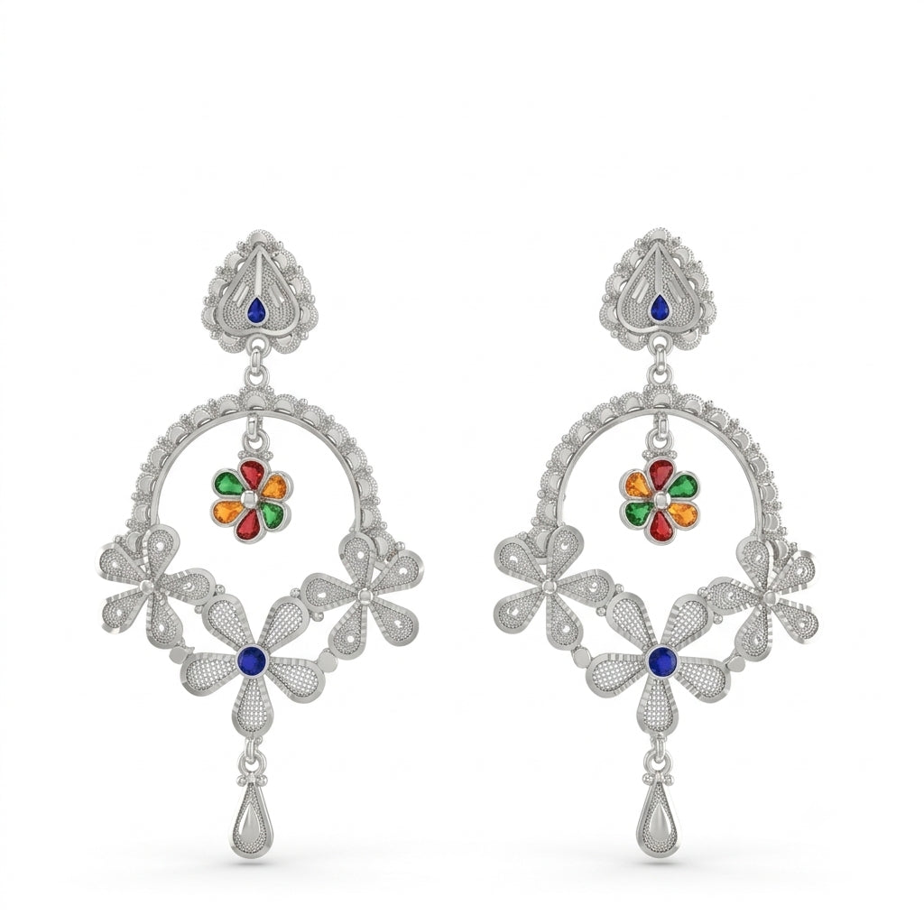 Multicolour Floral Stone Kanbala Earrings