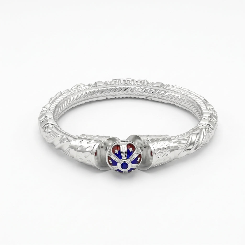 Blue Red Flower Mukh Naksha Bala Silver Bangle