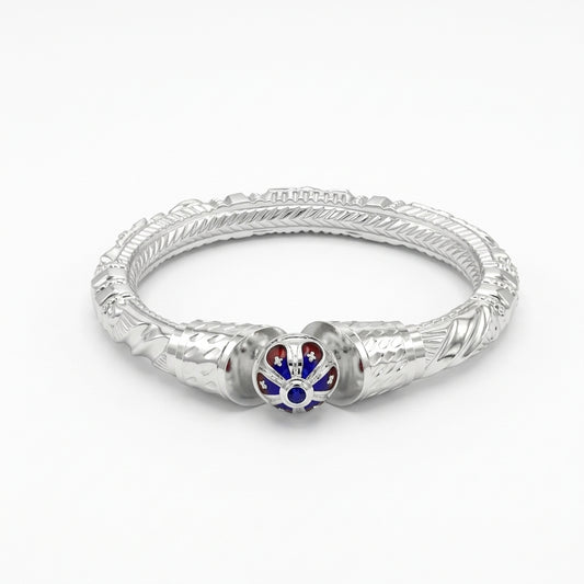 Blue Red Flower Mukh Naksha Bala Silver Bangle
