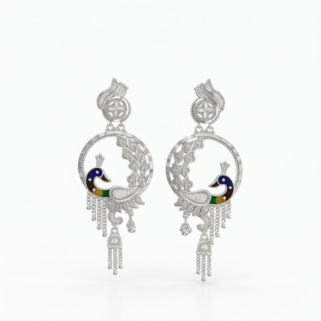 Peacock Meenakari Tassel Kanbala Earrings