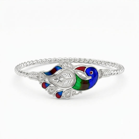Meenakari Peacock Twisted Wire Bangle