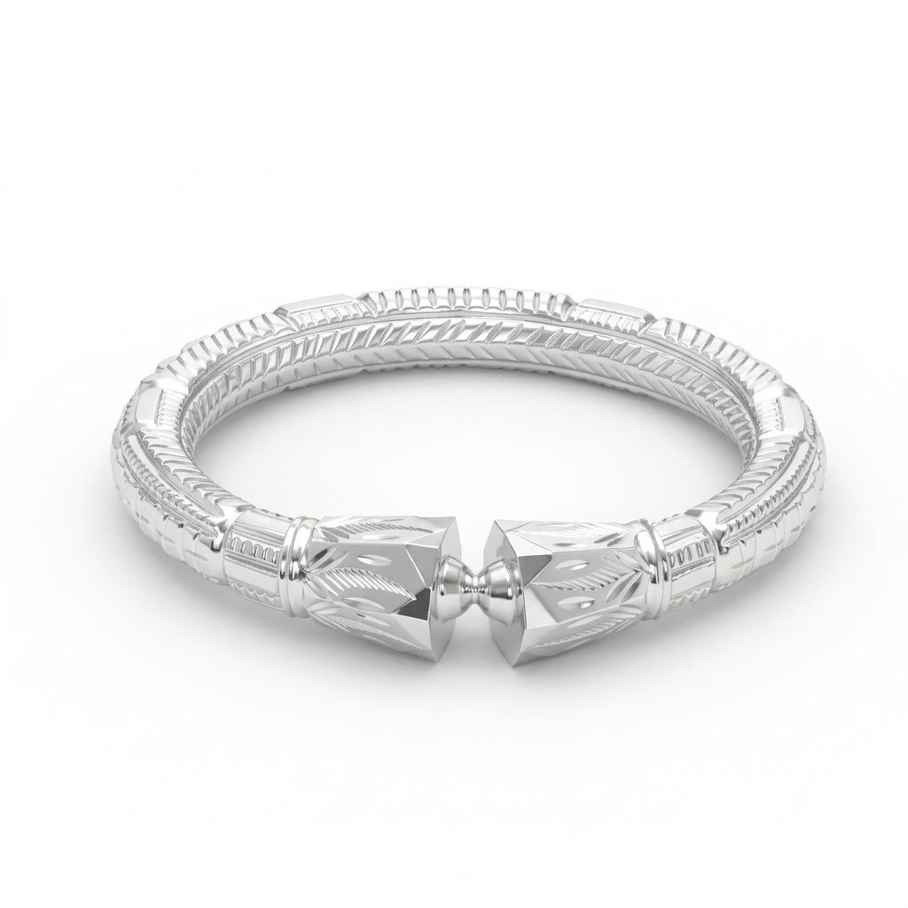 Leaf Engraved Mukh Naksha Bala Silver Bangle