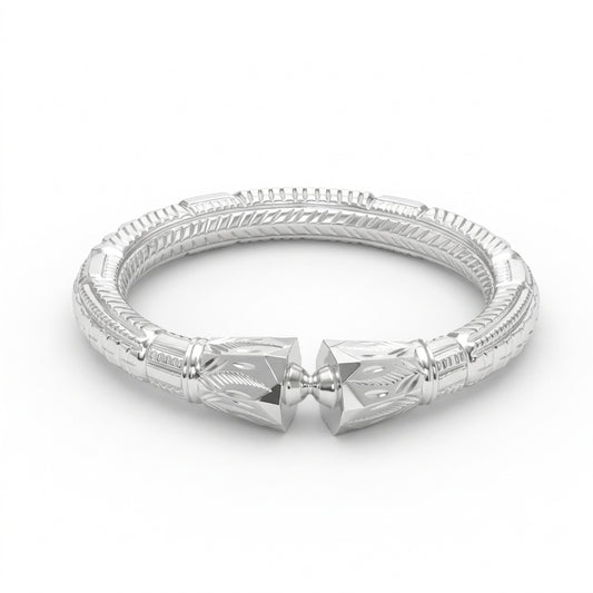 Leaf Engraved Mukh Naksha Bala Silver Bangle