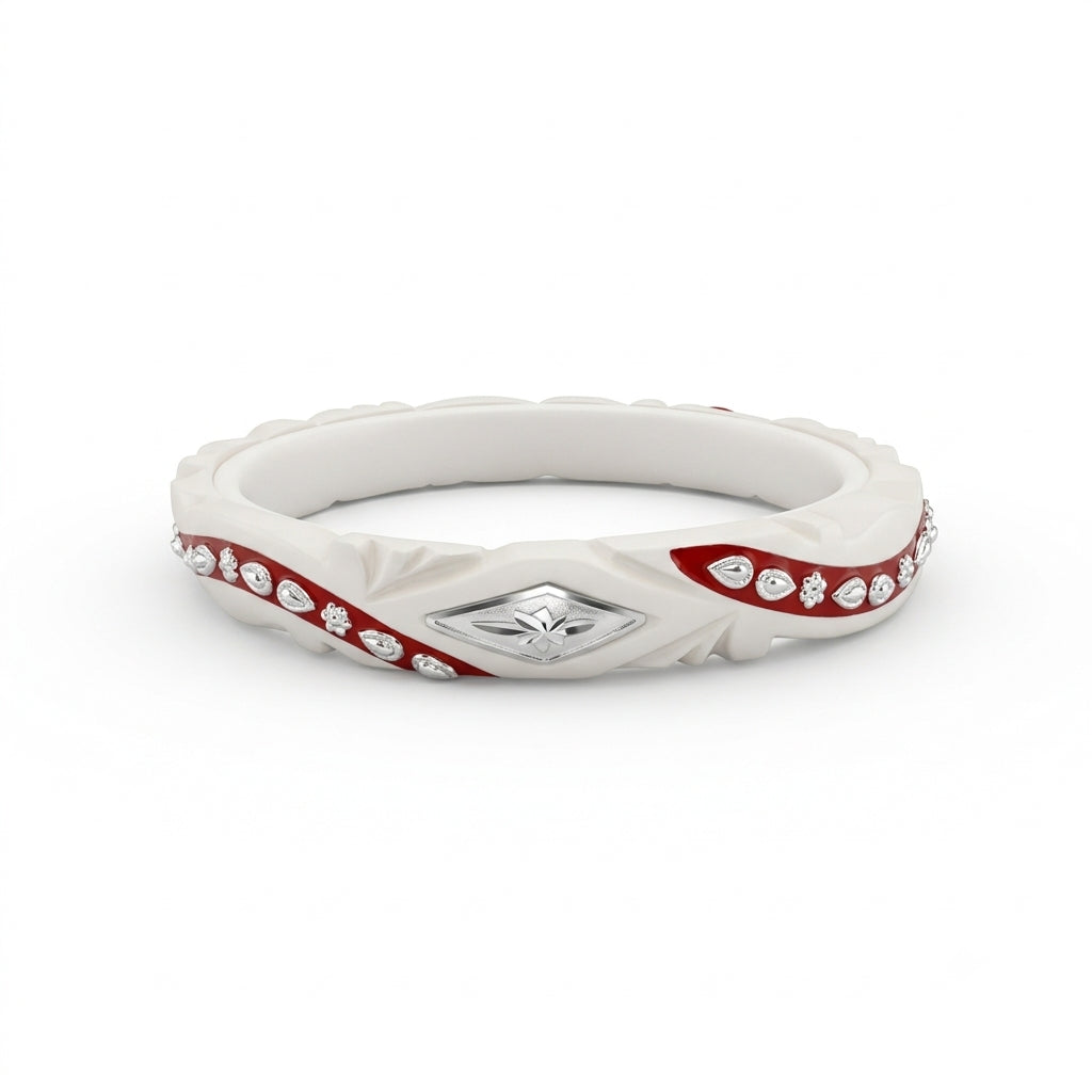 Red Meenakari Diamond Star Pola Sankha Bangle