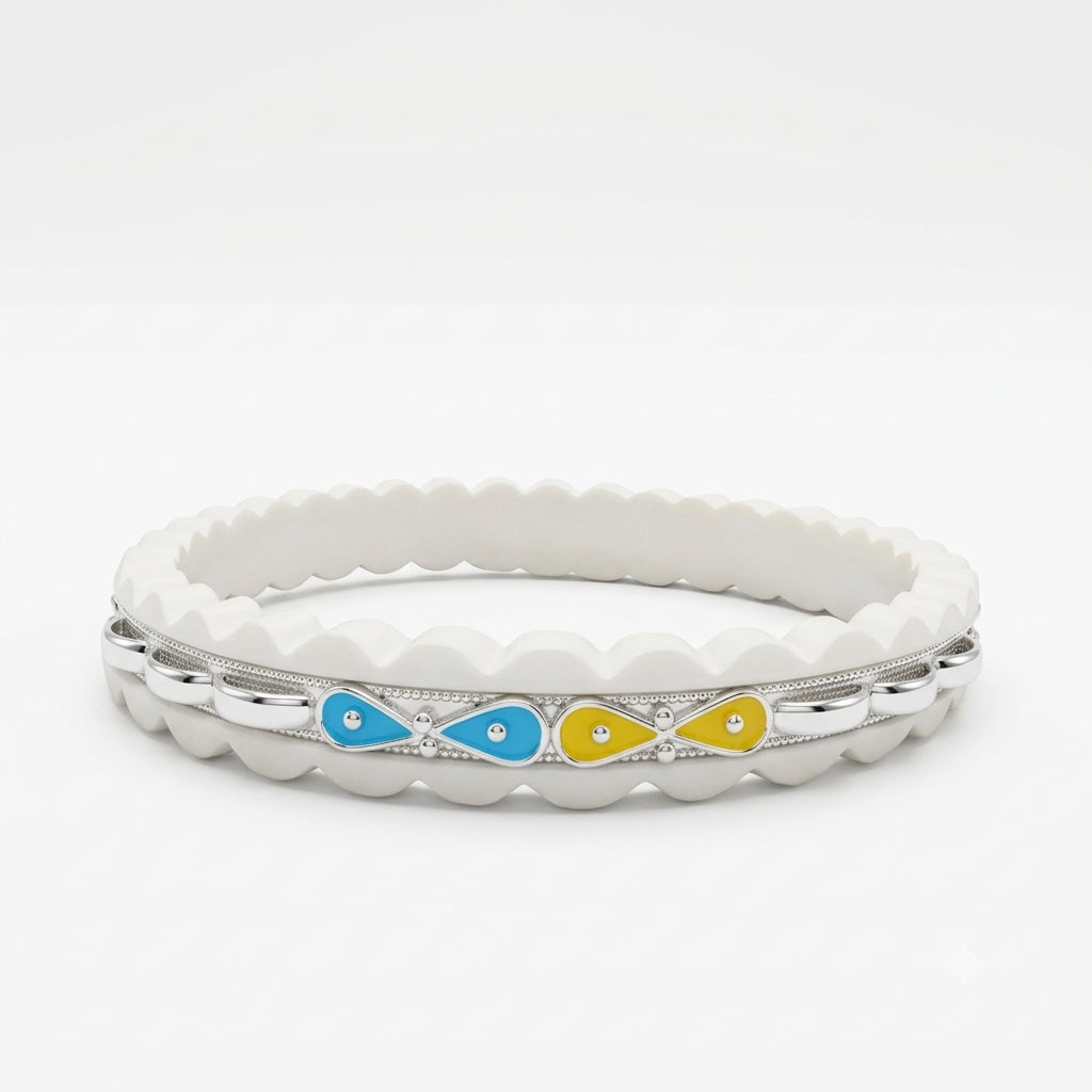 Blue Yellow Meenakari Channel Sankha Bangle