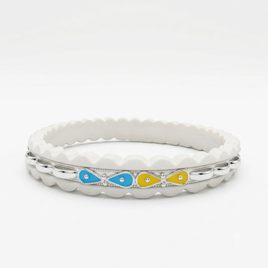 Blue Yellow Meenakari Channel Sankha Bangle