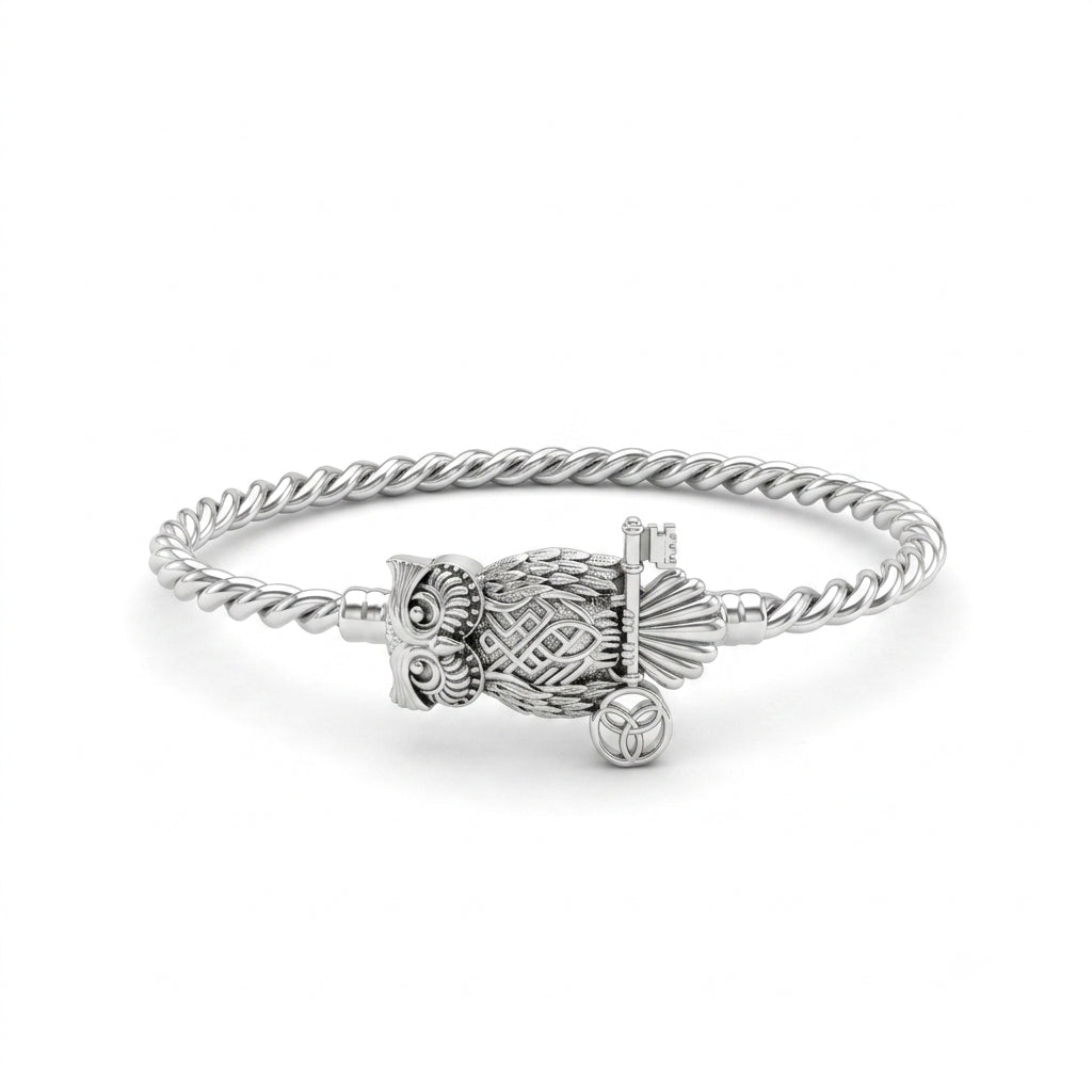Oxidised Owl Twisted Bangle