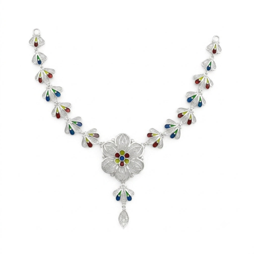 Flower Pendant Multicolour Meenakari Filigree Necklace