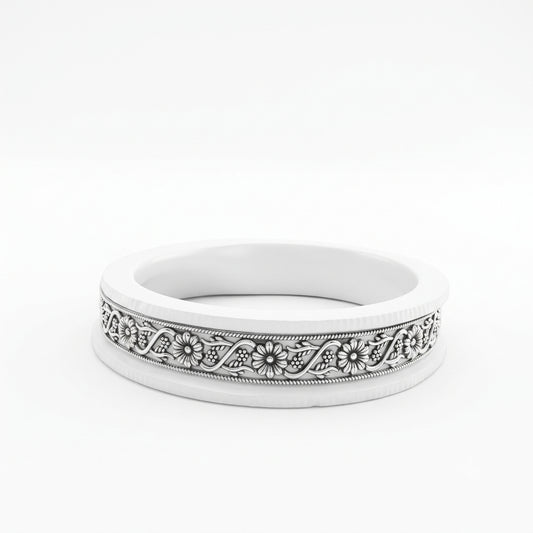 Oxidised Floral Leaf Sankha Bangle