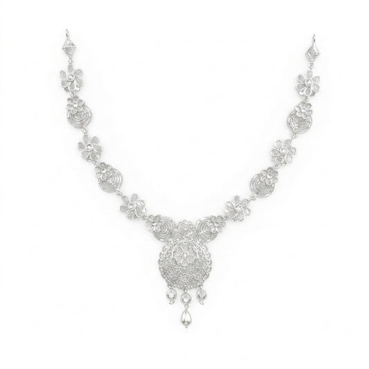 Floral Medallion Bead Drop Filigree Necklace