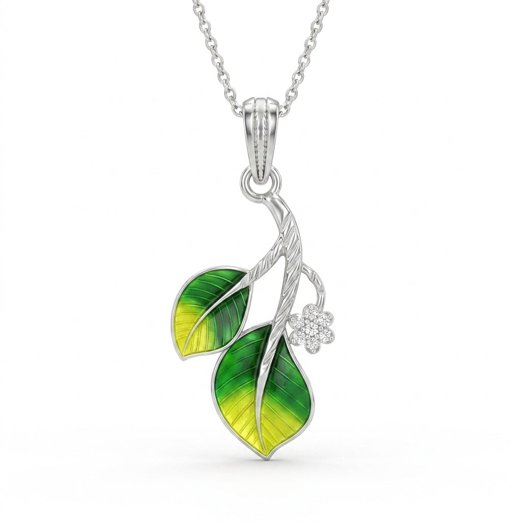 Green Enamel Leaf Pendant