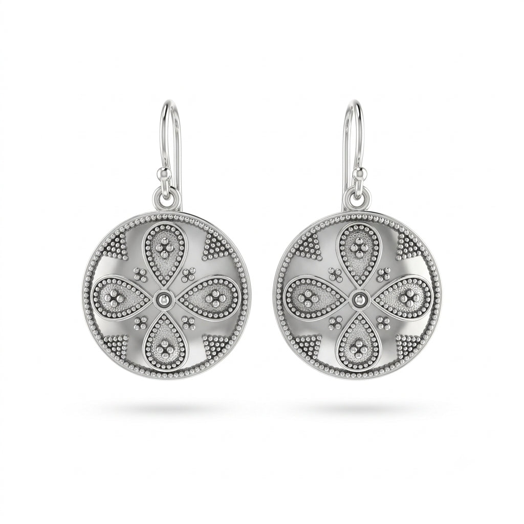 Oxidised Disc Hook Drop Earrings