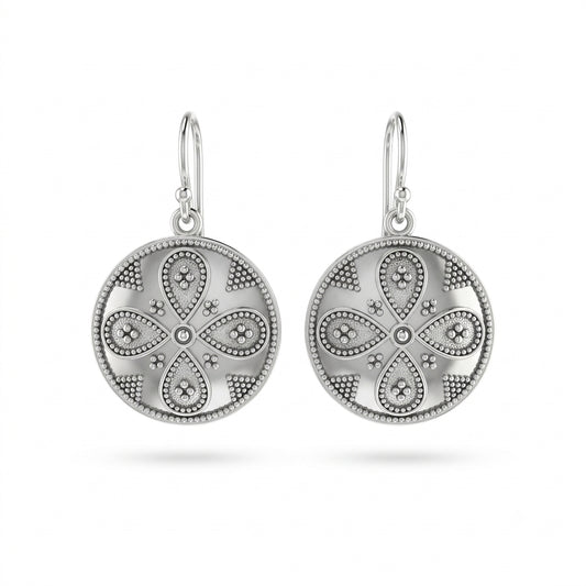 Oxidised Disc Hook Drop Earrings