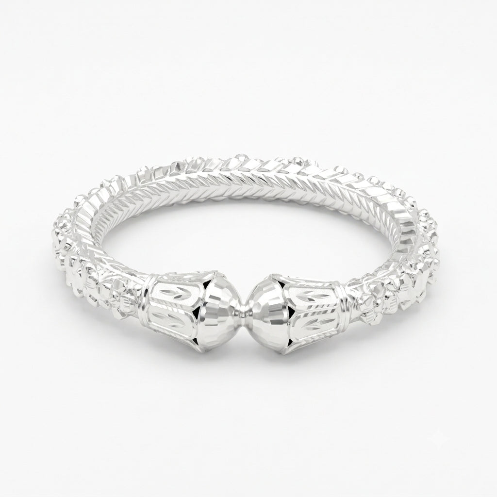 Faceted Ball Mukh Naksha Bala Silver Bangle