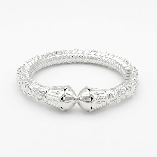 Faceted Ball Mukh Naksha Bala Silver Bangle