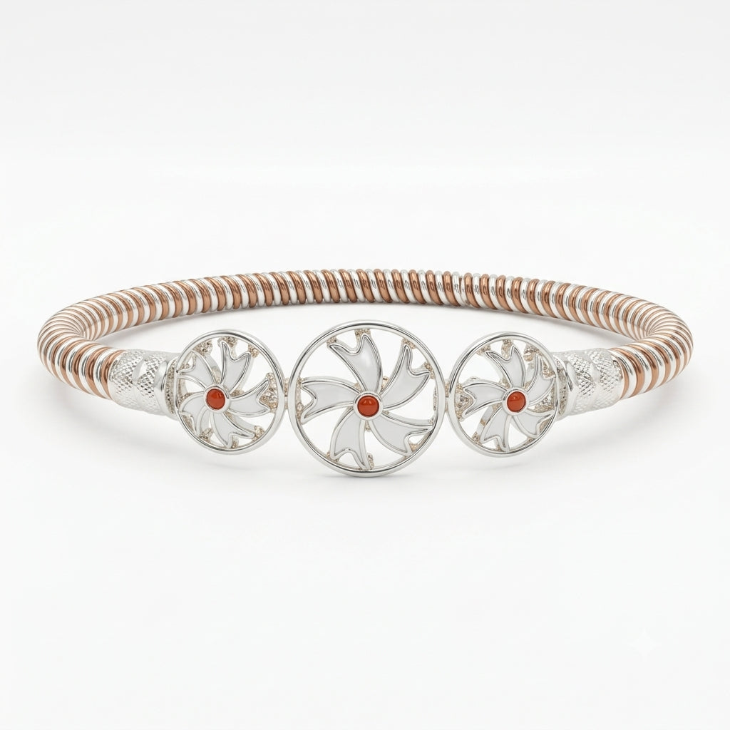 Triple Shiuli Floral Meenakari Mukh Three Metal / 3 Dhatu Noa Bangle