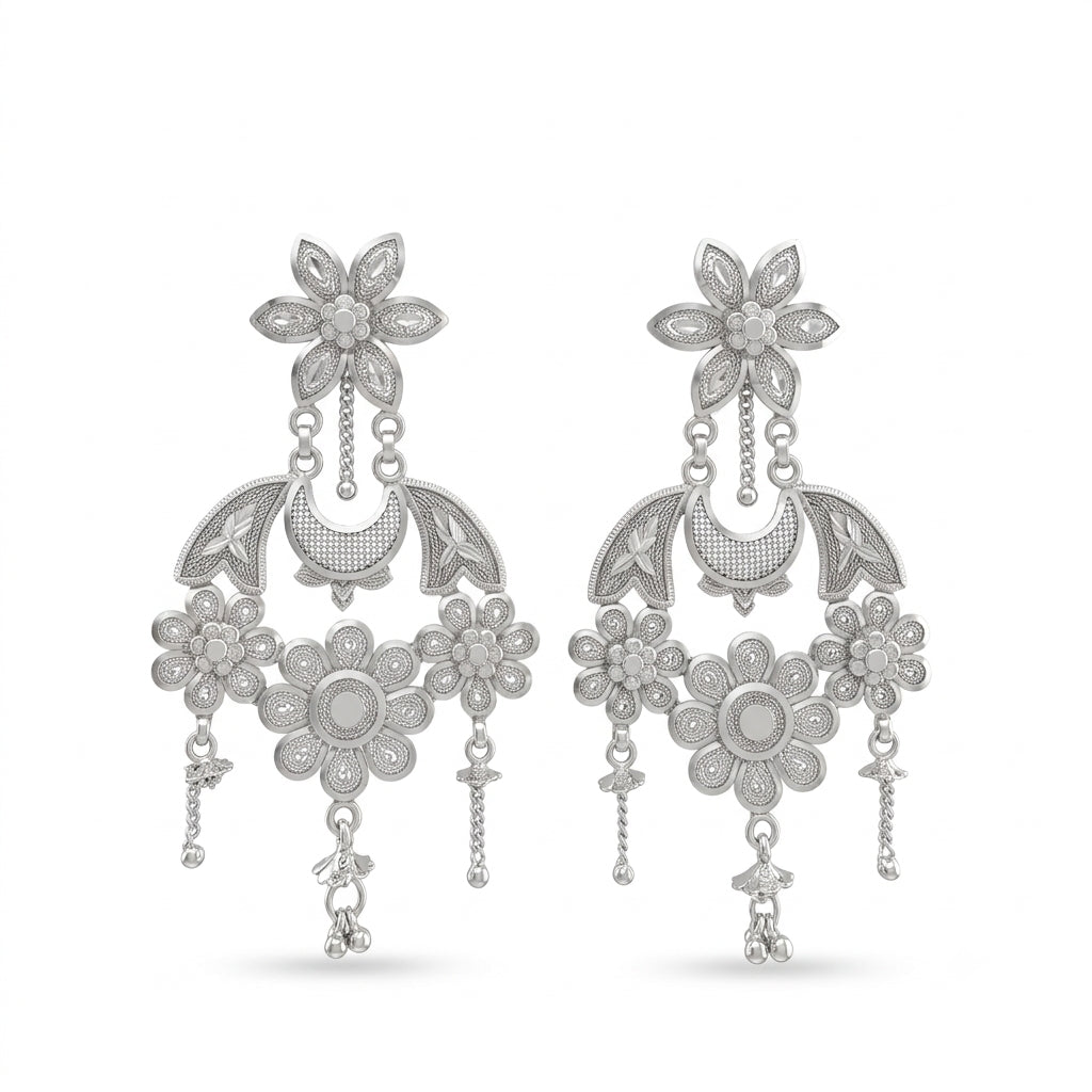 Filigree Floral Crescent Kanbala Earrings