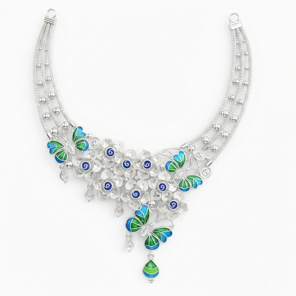 Butterfly Flower Meenakari Necklace