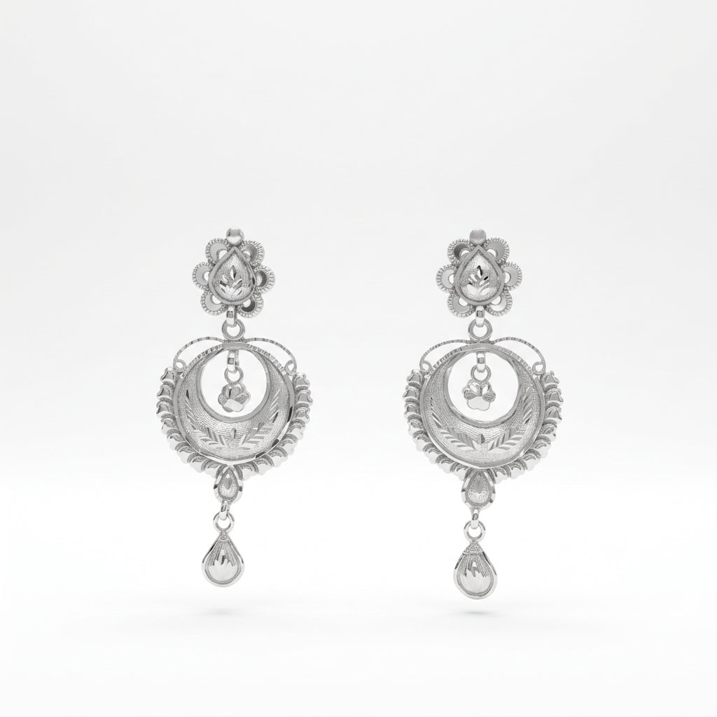 Leaf Engraved Chandbali Kanbala Earrings