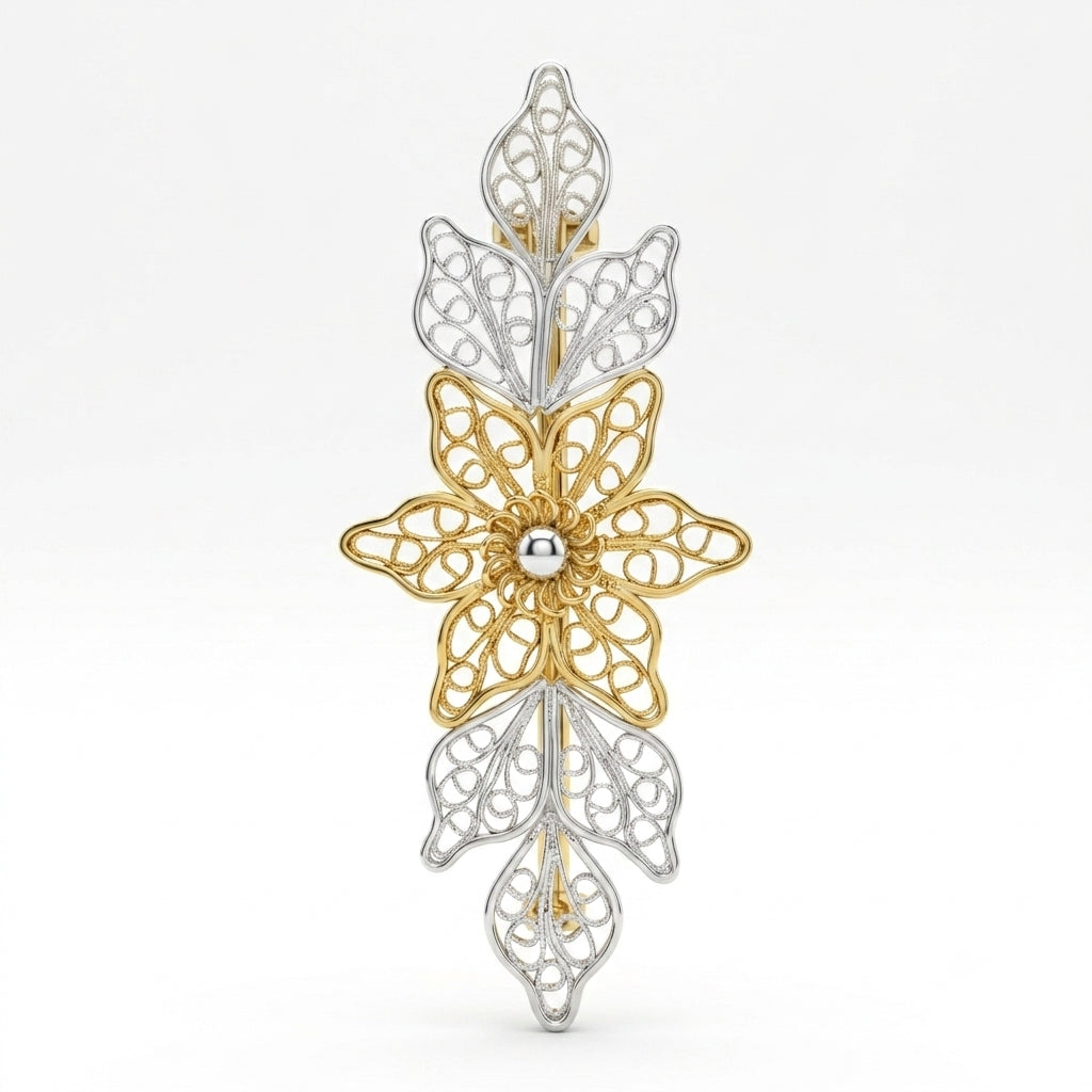 Dual Tone Floral Filigree Brooch