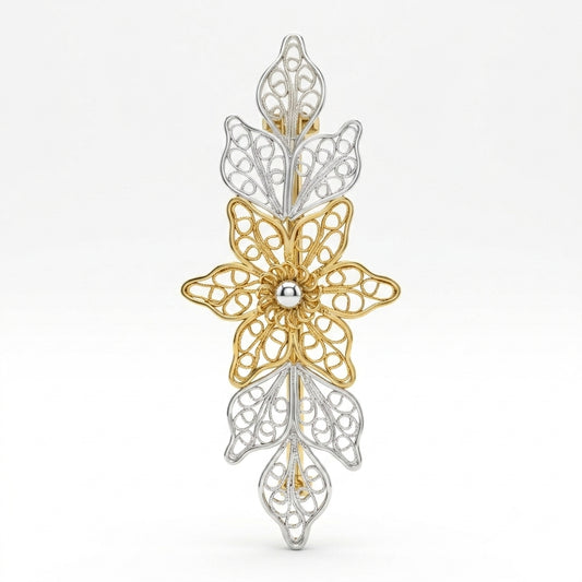 Dual Tone Floral Filigree Brooch