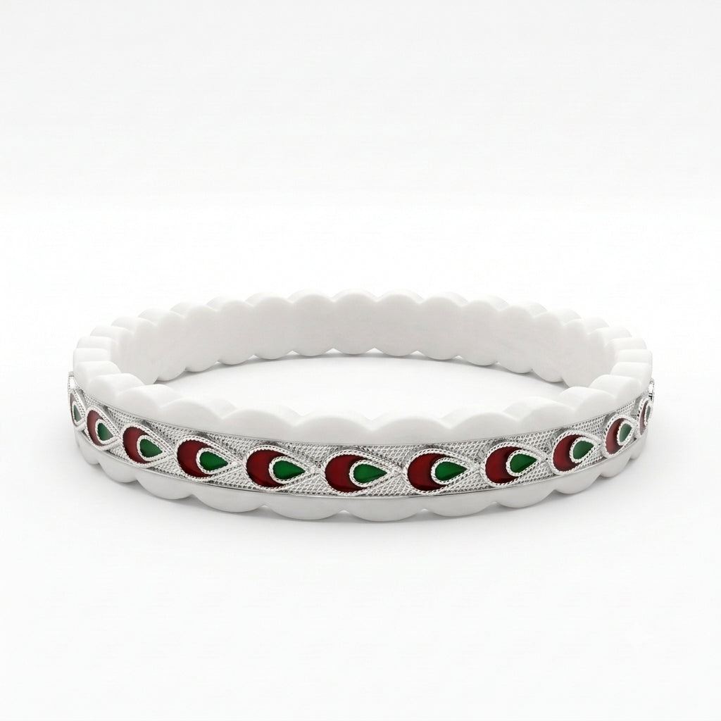 Green Brown Teardrop Meenakari Channel Sankha Bangle