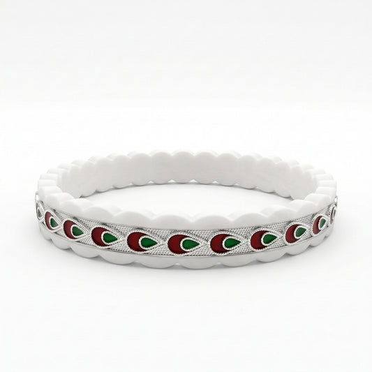 Green Brown Teardrop Meenakari Channel Sankha Bangle
