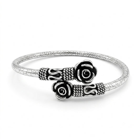 Oxidised Overlap Twin Rose Bracelet