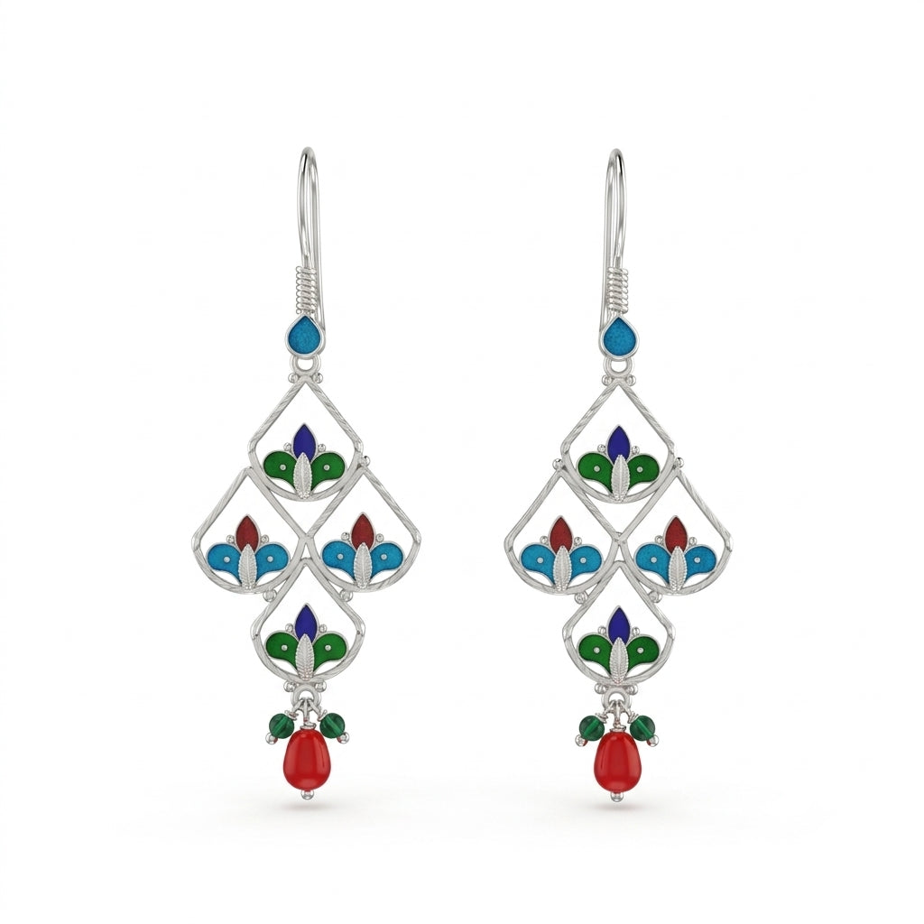 Multi-Coloured Meenakari Filigree Drop Earrings