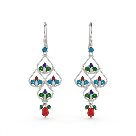 Multi-Coloured Meenakari Filigree Drop Earrings