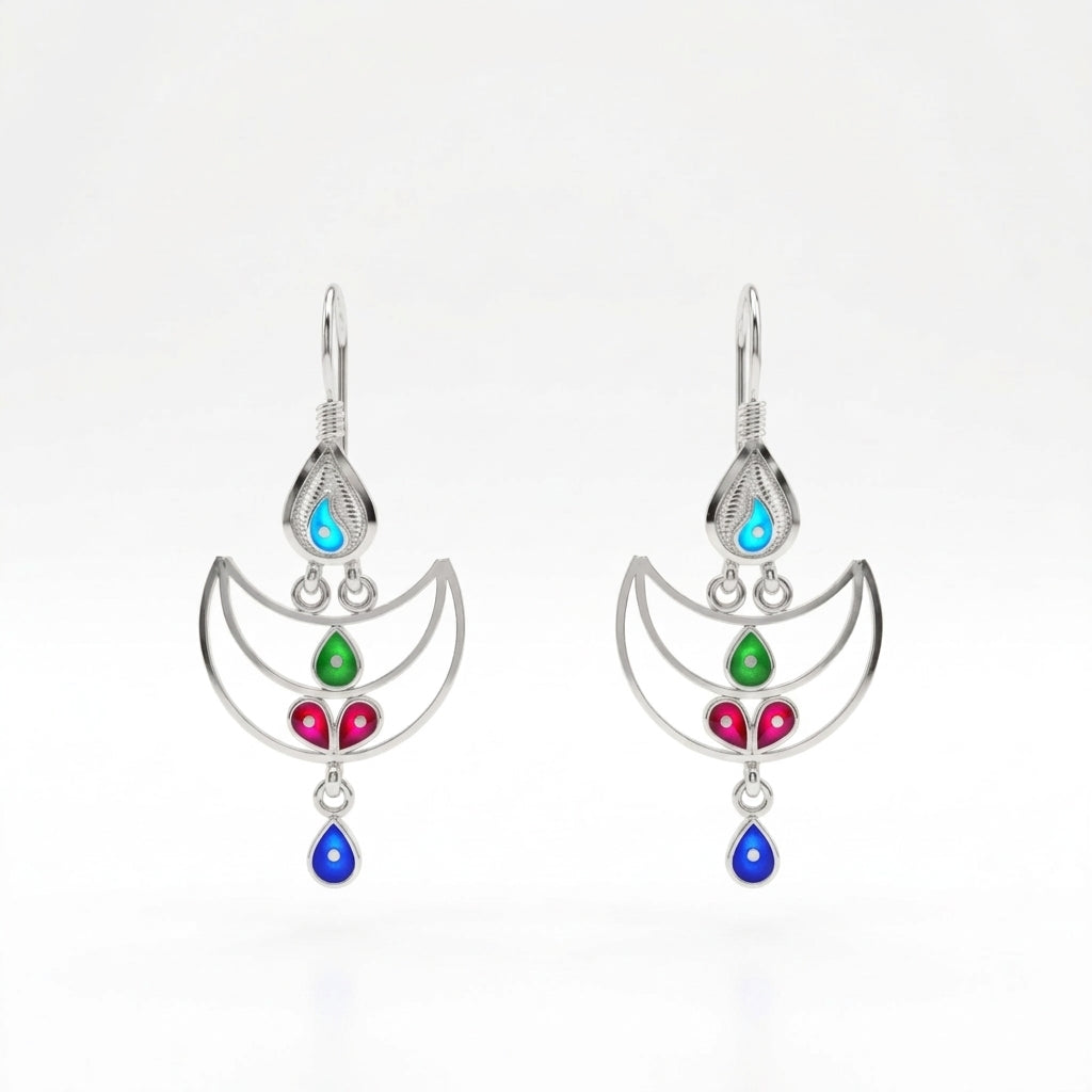 Crescent Moon Meenakari Drop Earrings