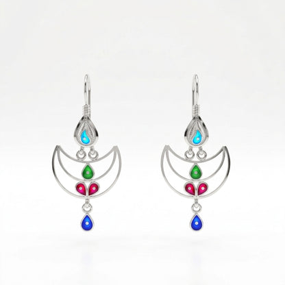 Crescent Moon Meenakari Drop Earrings