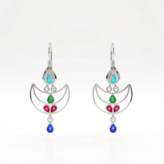Crescent Moon Meenakari Drop Earrings