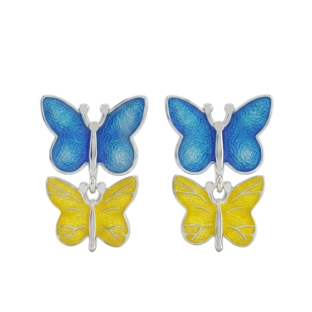 Dual Butterfly Enamel Drop Earrings