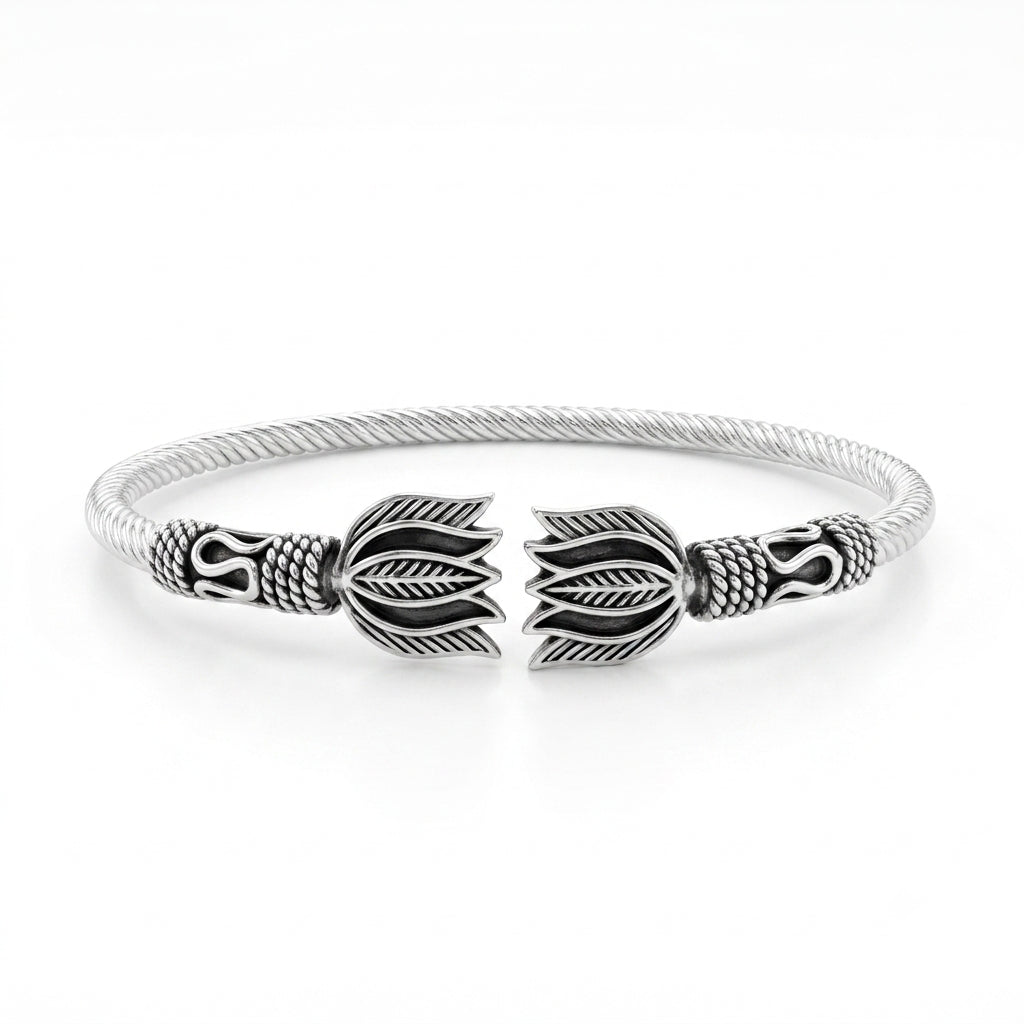 Oxidised Twin Lotus Cuff Bracelet