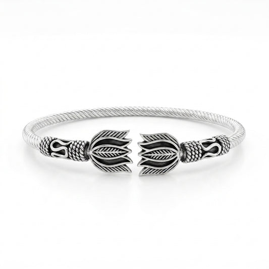 Oxidised Twin Lotus Cuff Bracelet