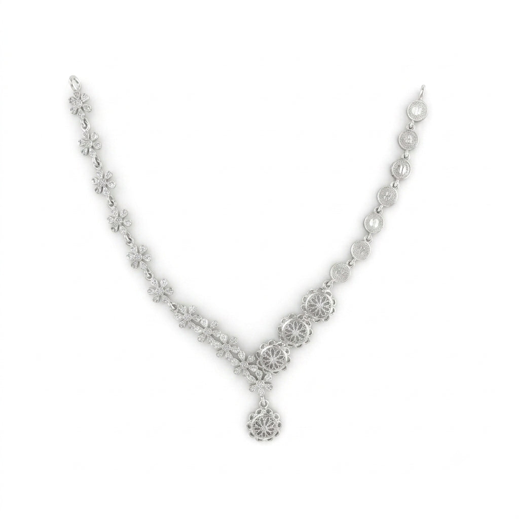 Flower Link Round Disc Filigree Necklace