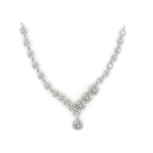 Flower Link Round Disc Filigree Necklace