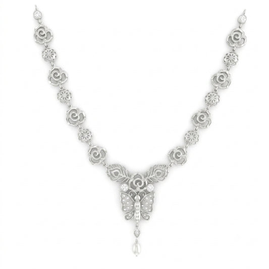 Butterfly Rose Peacock Feather Necklace