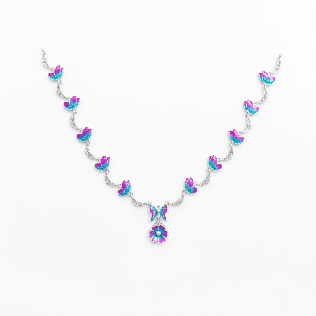 Floral Butterfly Enamel Necklace