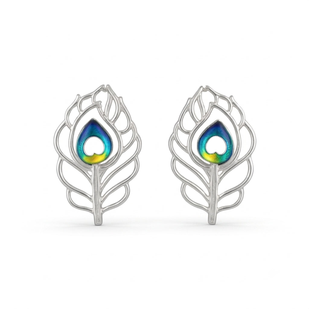 Krishna Morpankh Peacock Feather Meenakari Stud Earrings