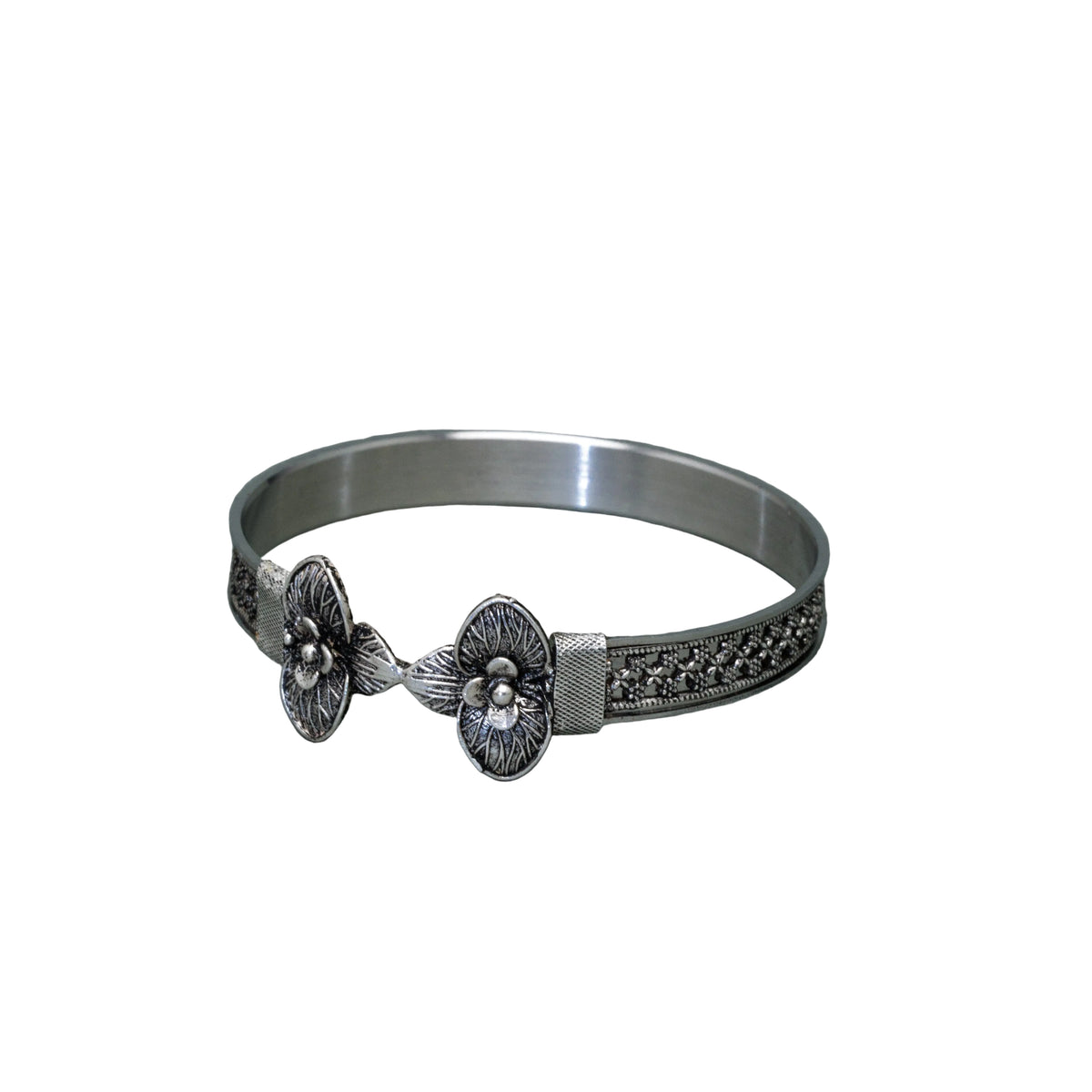 Oxidised Twin Petal Filigree Mesh Mukh Noa Bangle