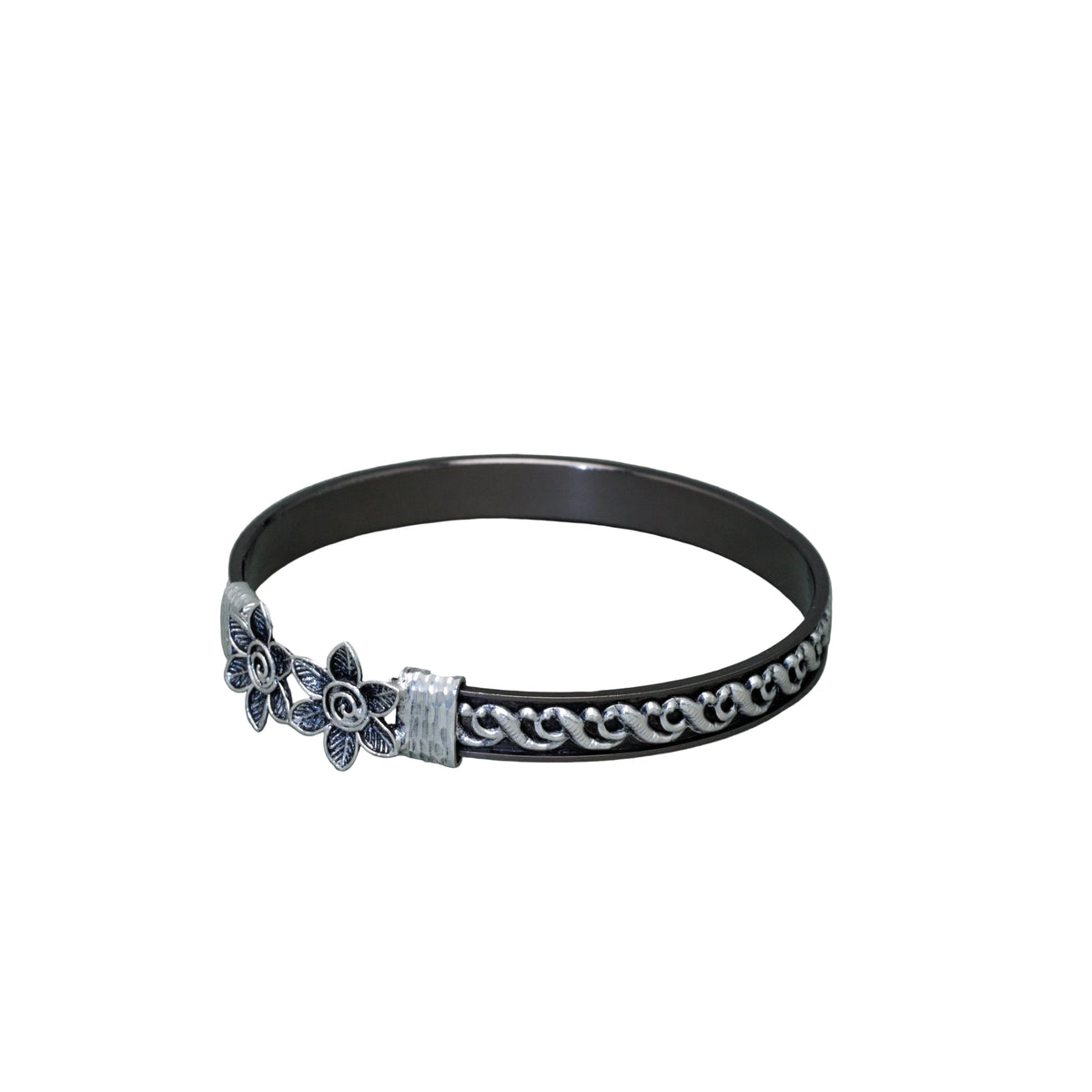Oxidised Twin Floral Scroll Band Mukh Noa Bangle