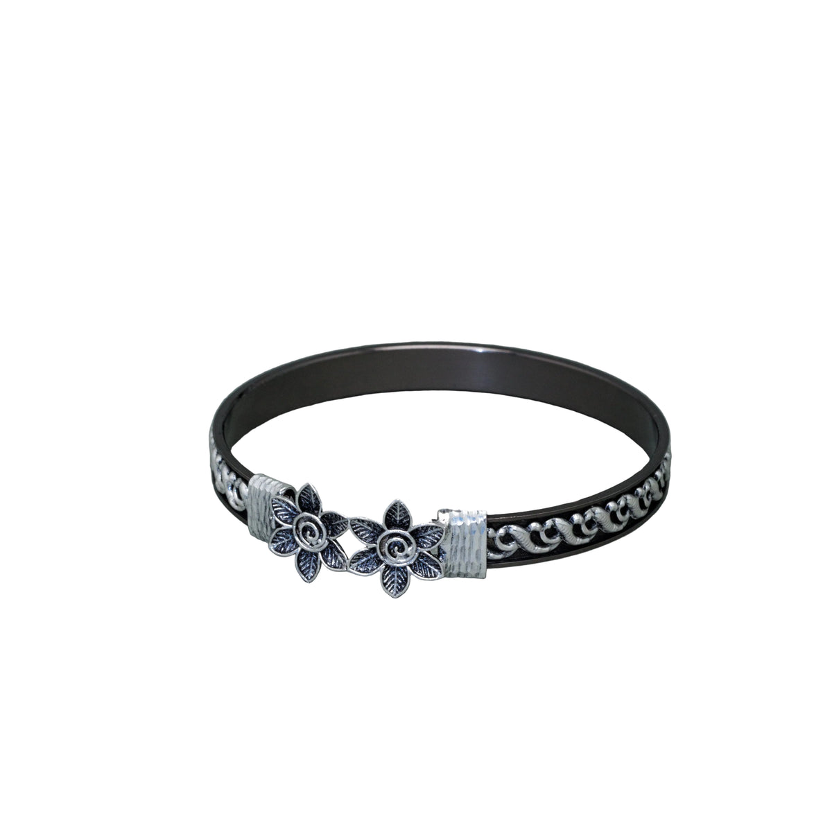 Oxidised Twin Floral Scroll Band Mukh Noa Bangle