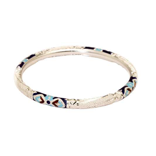 Blue Brown Meenakari Ruli Bala SIlver Bangle
