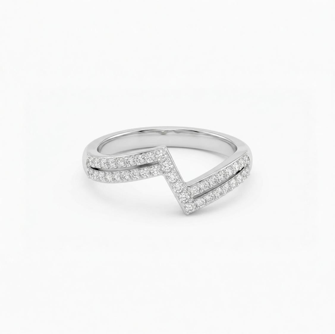 Zircon Studded Zigzag Bypass Ring