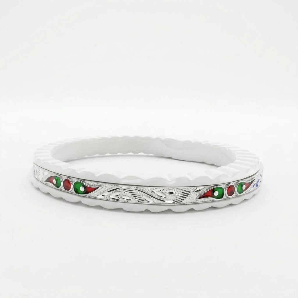 Green Maroon Meenakari Sankha Bangle